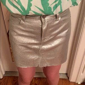 Silver Metallic Jean Skirt